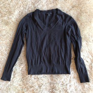 Black Cotton Knit Banana Republic V-Neck Sweater S